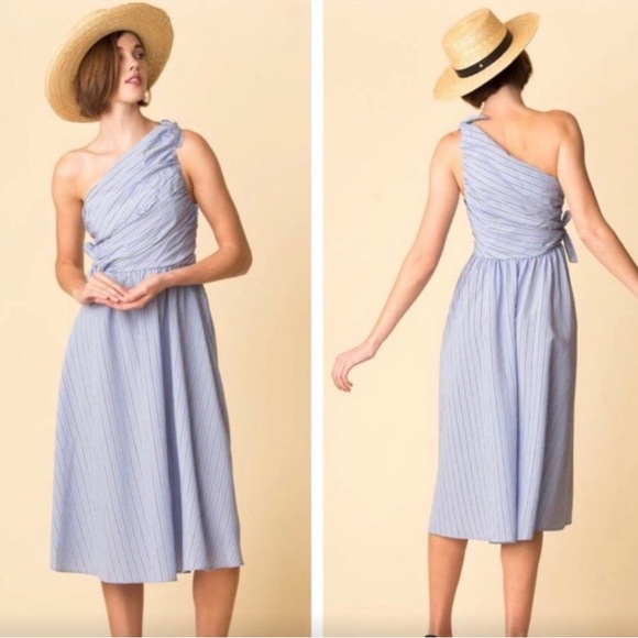 A.L.C. Dresses & Skirts - A.L.C. Cabrera one shoulder striped blue dress cotton midi dress